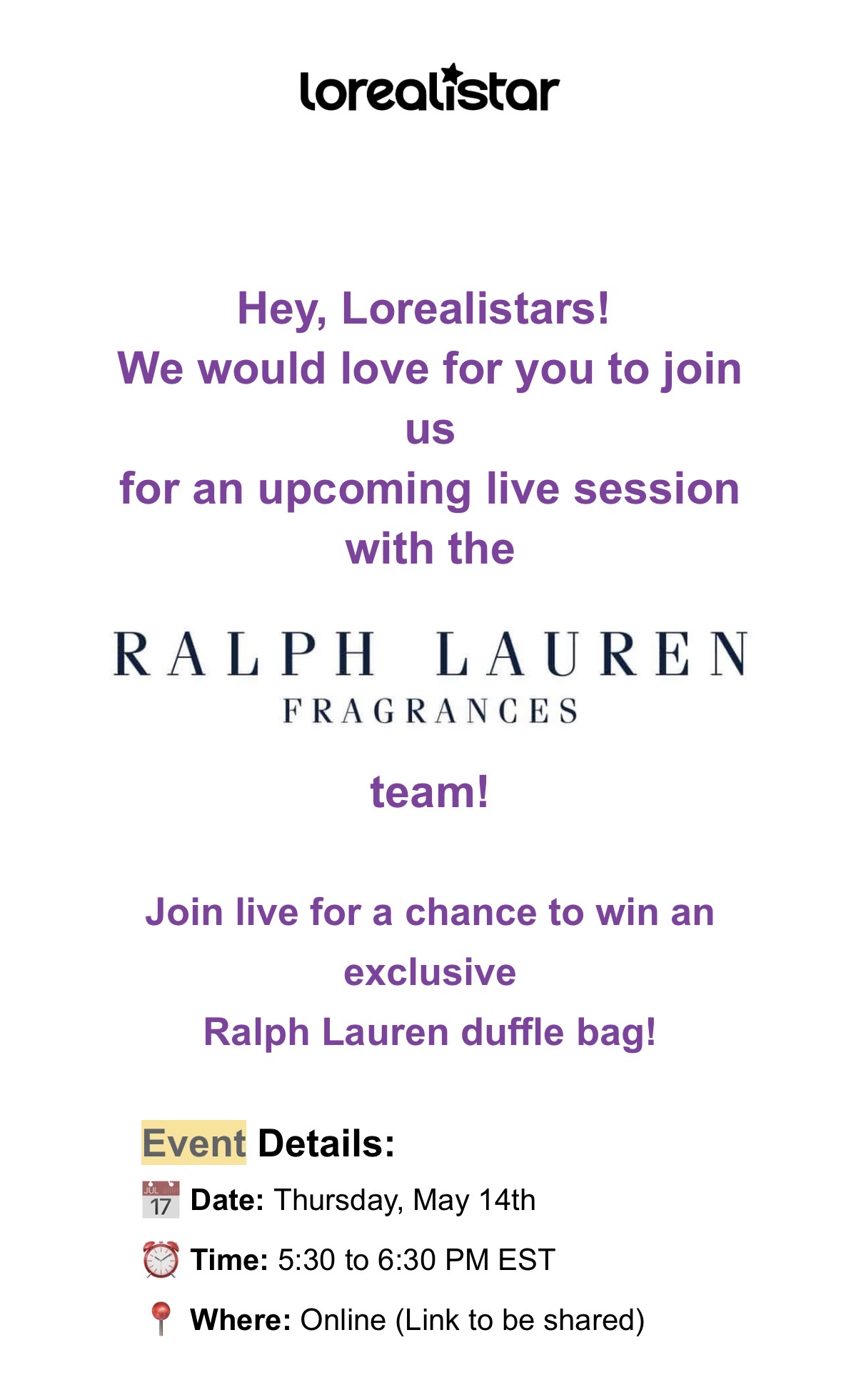 Invitación L'Oréal · Ralph Lauren Fragrances